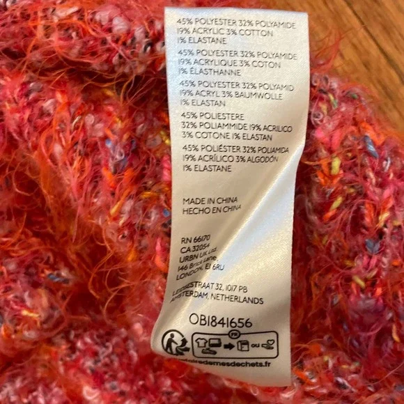 Free People Stardust Orange Pullover Knit Sweater Women's Small oversized shag - Picture 10 of 10